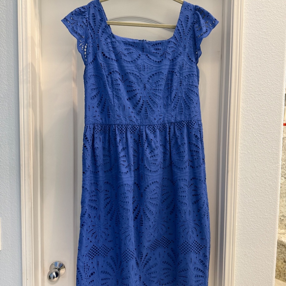 NWOT Talbots Cornflower Blue Eyelet Sleeveless Cap Sleeve Dress, Size 16